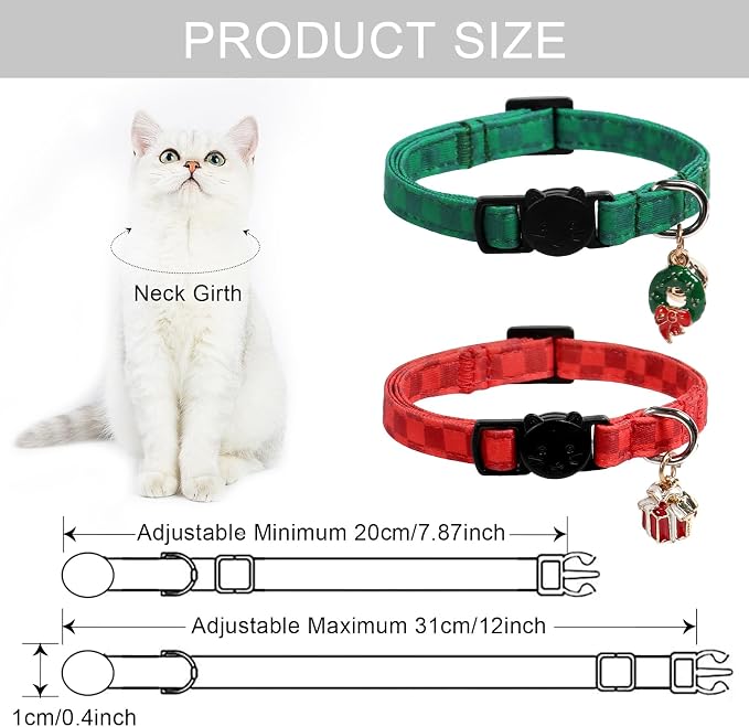Lionet Paws 2pcs Pack Christmas Cat Collarr, Christmas Red Plaid & Green Plaid - Image 4