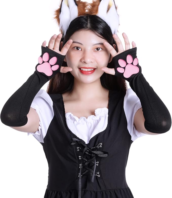Nydotd Cat Paw Pad Mittens Gloves Kawaii Pink 3D Claw Fingerless Cute Cat - Image 2