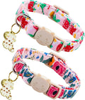 Spring Cat Collar-2 Pack Collars Strawberry and Flower Print Breakaway by BoboRainbow