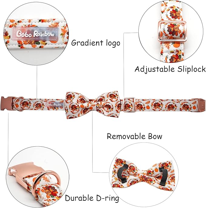Dog Collar - Thanksgiving Turkey Dog Collar Gift Soft Bow Collar Adjustable - Image 2