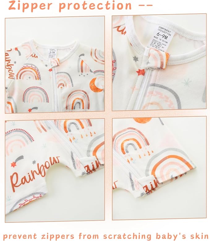Unisex Summer Trendy 2-Pack Rompers Short Sleeve Zipped Bodysuit Infant Cotton - Image 4
