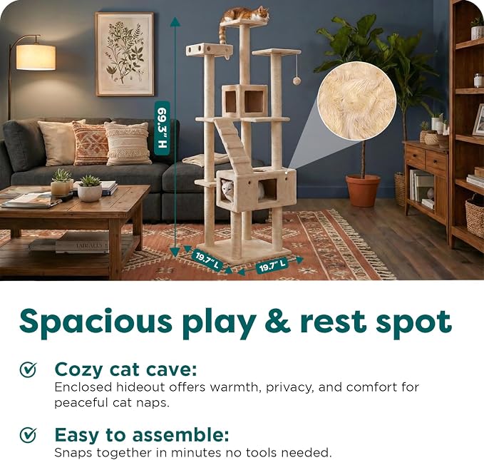 FurHaven 69.3" Tall Cat Scratching Post Tower - Image 3
