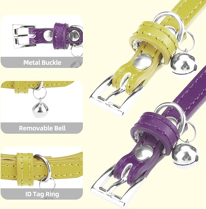 PUPTECK 2 PCS Soft Genuine Leather Cat Kitten Collar - Image 3