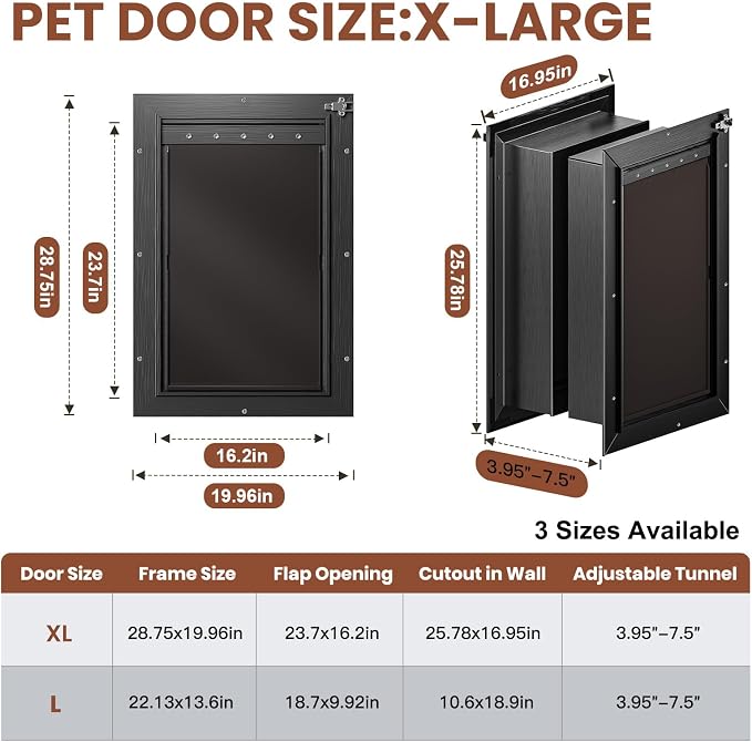 3-Flap XL Dog Door, All Aluminum Alloy Extra Large Dog Door door - Image 6
