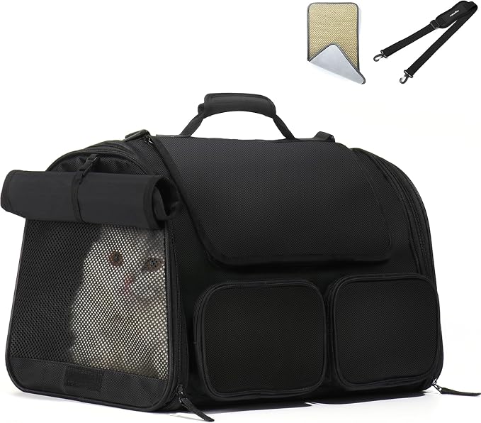 FUKUMARU Cat Carrier, 4 Mesh Windows Small Dog Carrier, 4 Storage Pockets Cat by FUKUMARU
