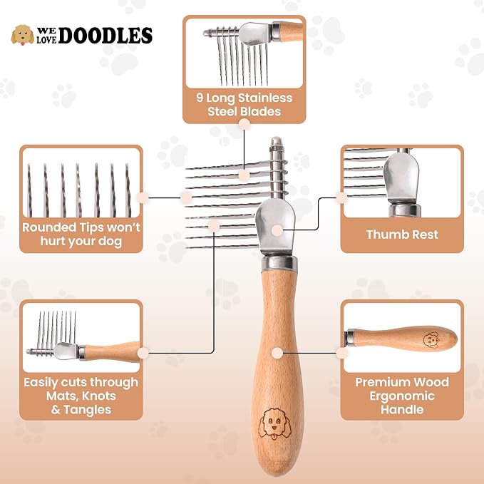 We Love Doodles Dog Dematting Brush & Rake, Detangler Brush - Image 2
