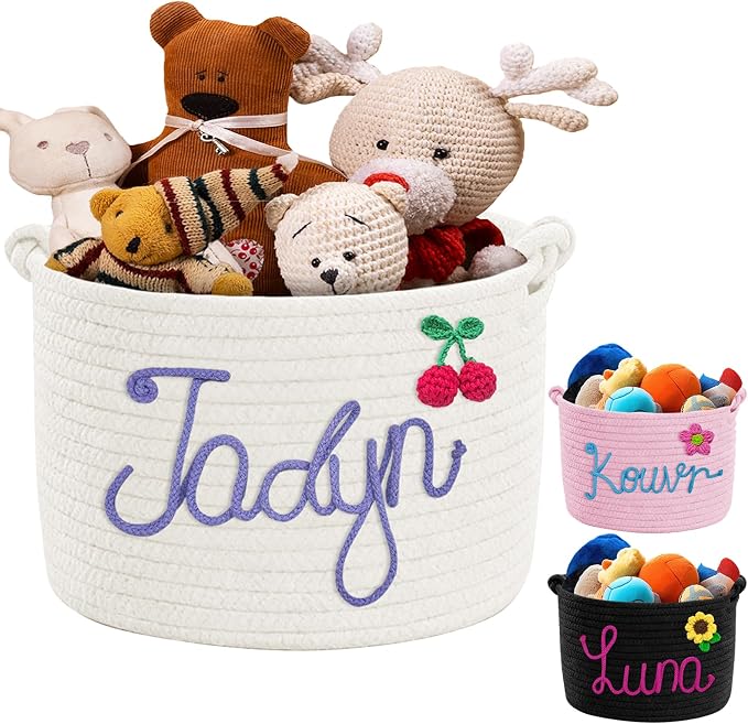 Personalized Dog Toy Storage Basket Custom Cotton Woven Bin by Bliver