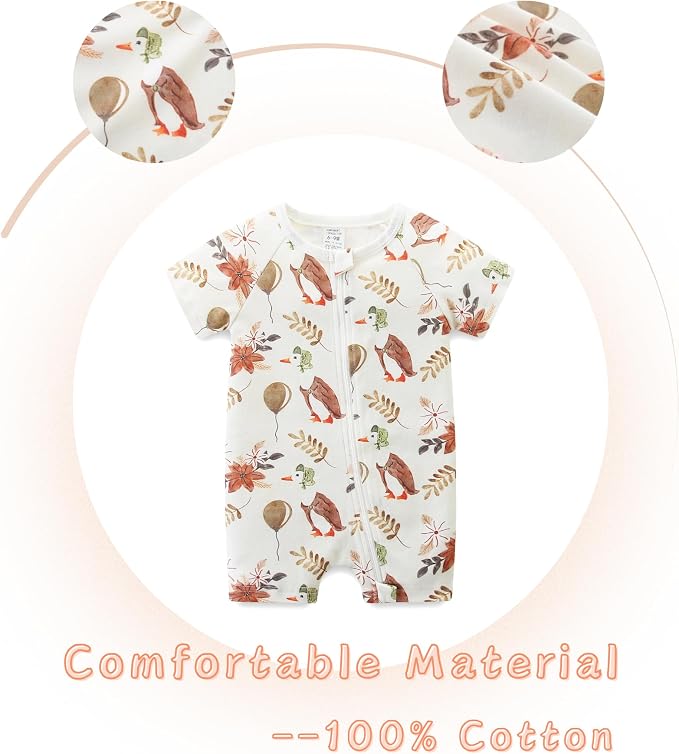 Unisex Summer Trendy 2-Pack Rompers Short Sleeve Zipped Bodysuit Infant Cotton - Image 3