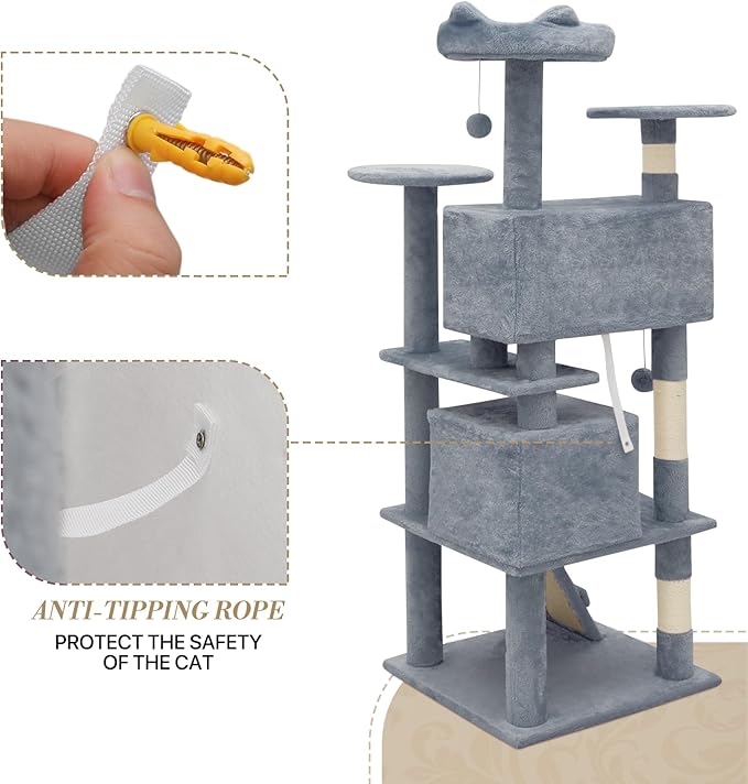 Athena Collection Cat Tree, 54 Inch Multi-Level Cat Activity Center - Image 7