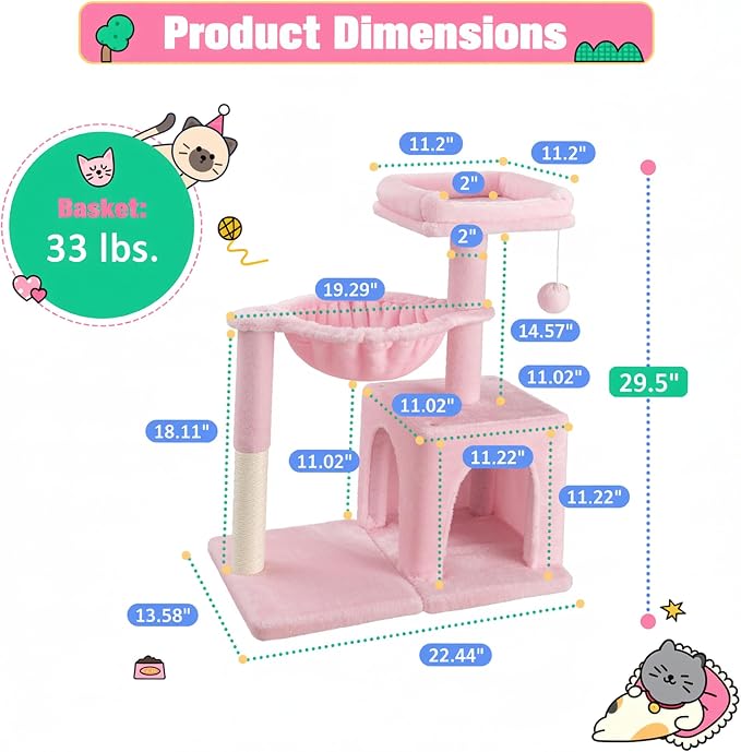Allewie 29.5in Indoor Cat Tree, Padded Perch, and Hanging Ball, Suitable - Image 5