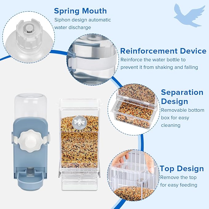 No Mess Bird Feeder Water Dispenser Set, Parakeet Cage Accessories, Bird Feeder - Image 6