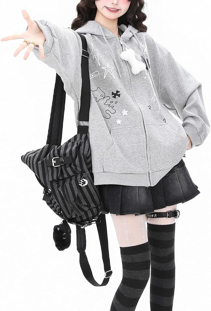 Womens Y2K Zip Up Cute Graphic Hoodies Cat Ears Casual Cartoon Harajuku Kawaii - Image 3