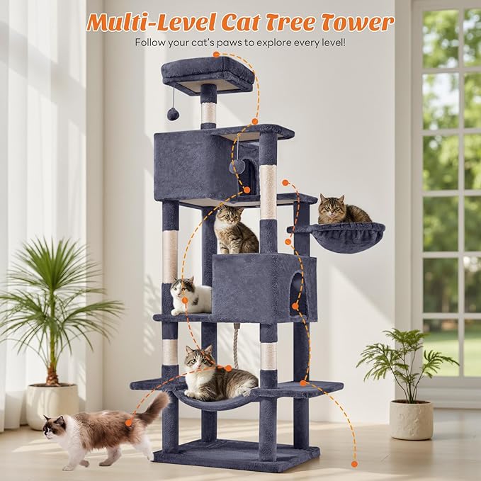 Sweetcrispy 66 inch Cat Tree Tower, Large Multi Level Cat Climbing Tower - Image 4