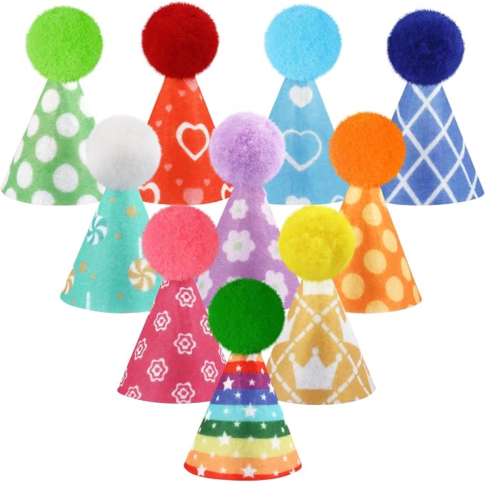 Hxezoc 10 Pcs Mini Birthday Party Hats Colorful Cone Felt Hats by Hxezoc