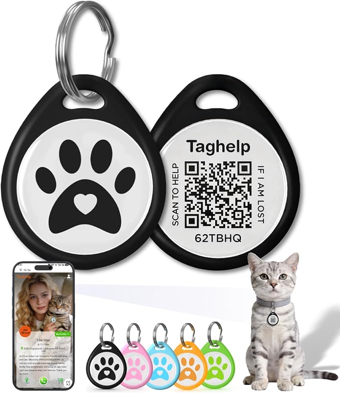 QR Code Cat ID Tag for Collar, Smart Pet ID by Taghelp