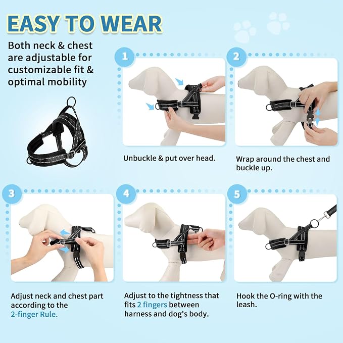 SlowTon No Pull Small Dog Harness and Leash Set, Puppy Soft Vest Harness Neck & - Image 9