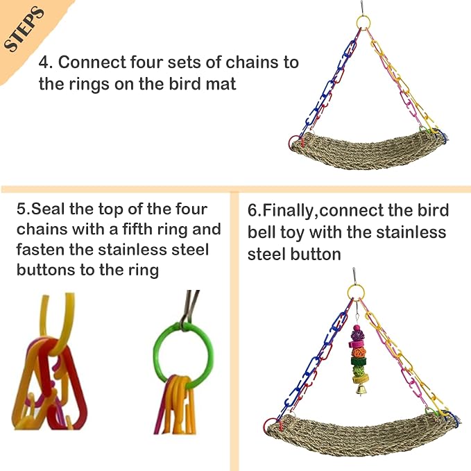 kathson Bird Seagrass Mat, Birds Swing Toy, Natural Grass Handmade Woven - Image 5