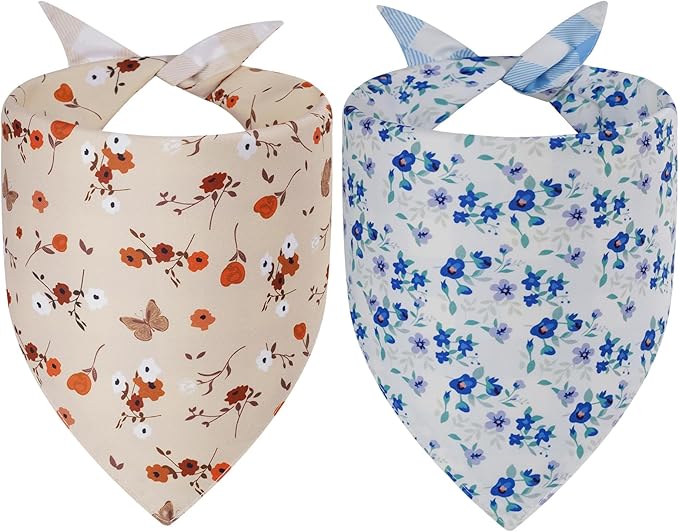 Spring Dog Bandanas Large 2PCS, 4 Pattern Summer Floral Scarf by Unknown