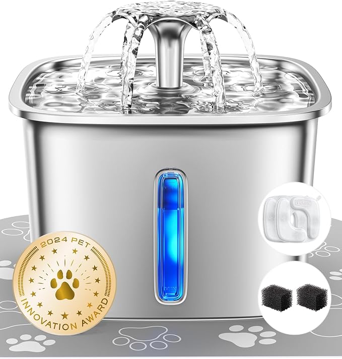 Veken Innovation Award Winner Stainless Steel Cat Water Fountain, 95oz/2.8L by Veken