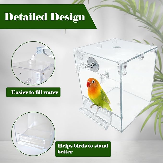 kathson Acrylic Bird Cage Bath Box, Parrot Hanging Tube Shower Box Birds - Image 5