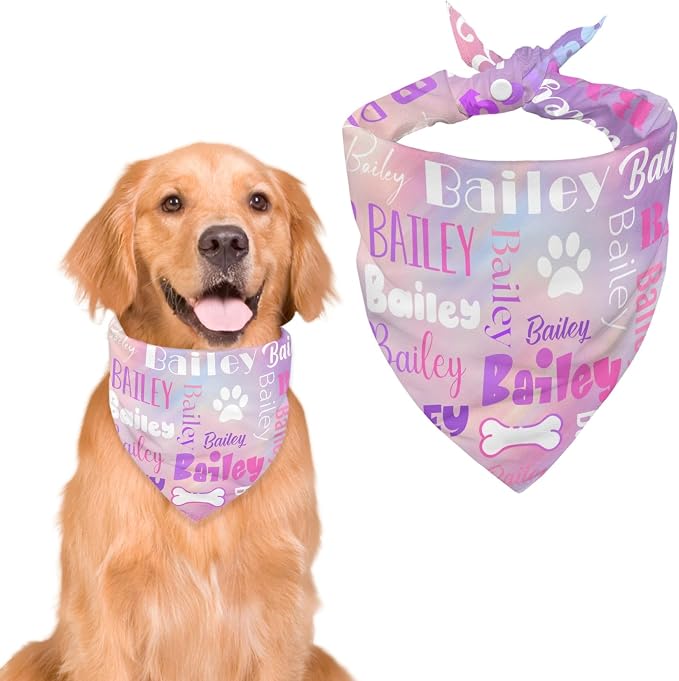 Personalized Dog Bandanas Custom Neckwear Name Button Anti-loosening Dog Scarf by Unknown