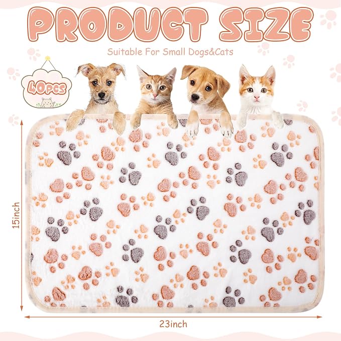 Chumia 40 Pcs Blankets Soft Fluffy Fleece Washable Pet Dog Sleep mat Paw Print - Image 2
