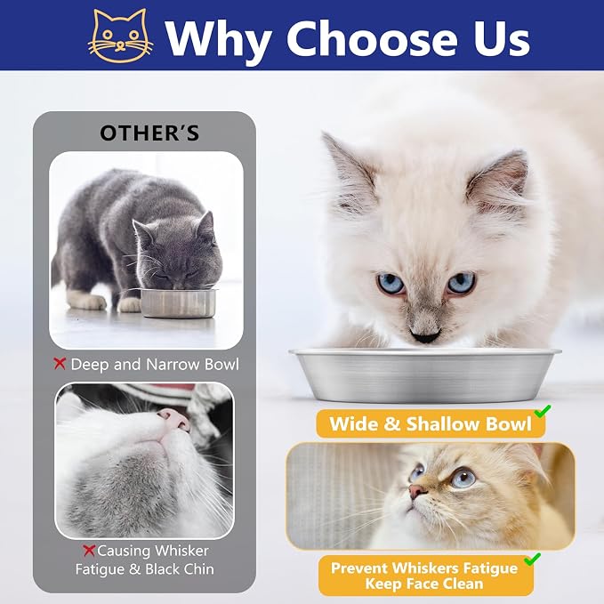 2-Pack Stainless Steel Cat Food Bowls, Shallow Whisker-Friendly Non-Slip - Image 4