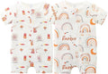 Unisex Summer Trendy 2-Pack Rompers Short Sleeve Zipped Bodysuit Infant Cotton by JingleBaBa