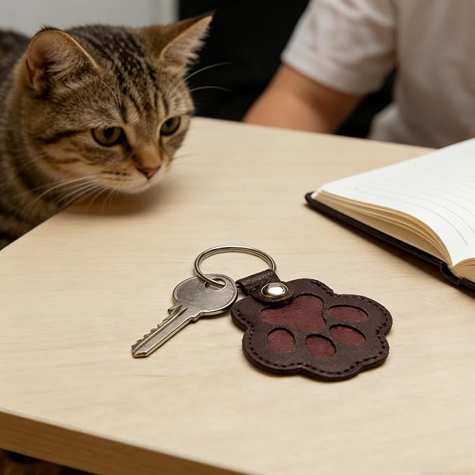 3PCS Cats & Dogs Pet Paw Print Keychain – White Leather Memorial Keychain Holds - Image 2