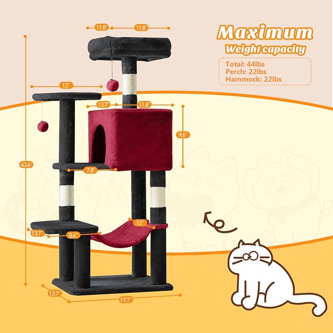 Sweetcrispy 44 inch Cat Tree Tower, Small Cat Climbing Tower - Image 3