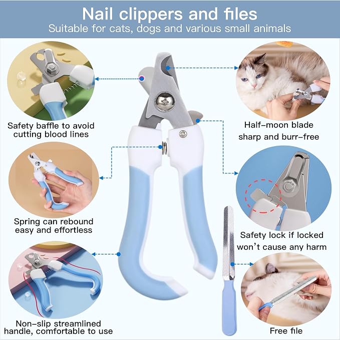 Cat&Dog Grooming Kit-6PCS for Cat Flea Comb, Dog Brush For Shedding, Pet Nail - Image 3