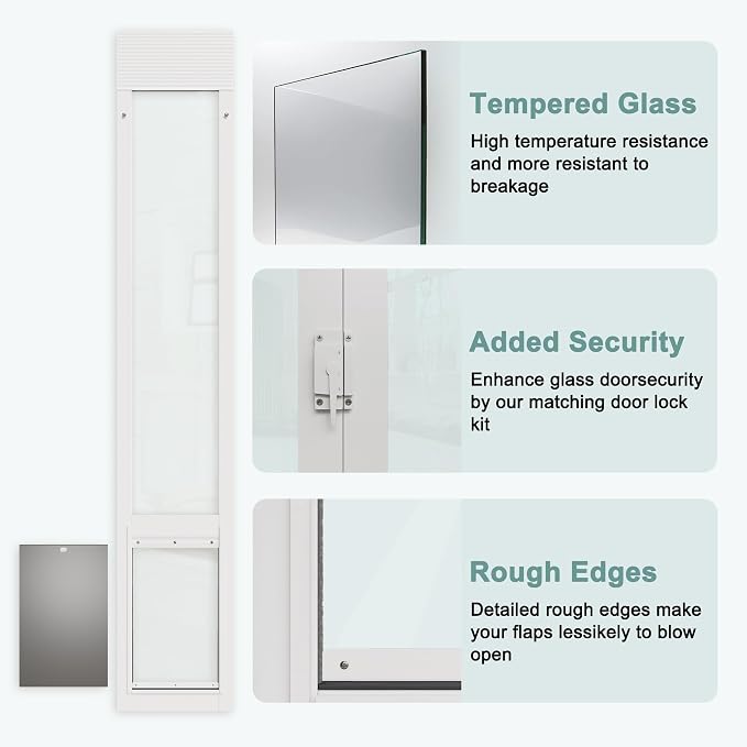 Doggie Door for Sliding Glass Doors, Adjustable Height 76 1/8"-80 7/8" Aluminum - Image 3