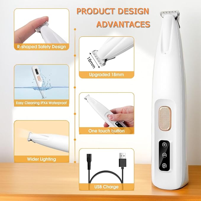 2PCs Dog Paw Trimmer with LED Light, 35dB Low Noise Precision Pet Paw Trimmer - Image 4