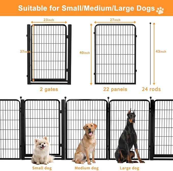 Dog Fence Outdoor Pens Outside, Portable Dog Play Pen 40" H 24 Panels Pet - Image 6