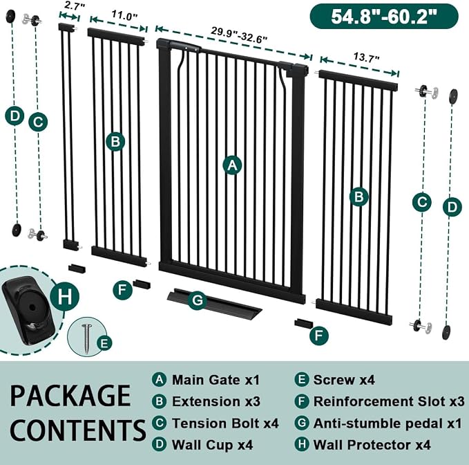 Fairy Baby 40.5" Extra Tall Baby Gate No Drill, 54.8"-60.2" Extra Wide Dog Pet - Image 2