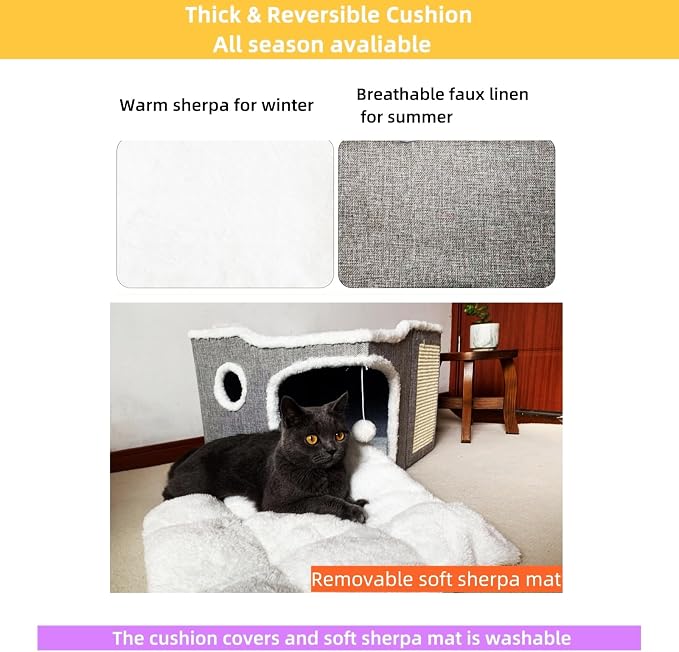 Cat Bed for Indoor Cats, Covered Cat Cave House & Furniture - Image 3