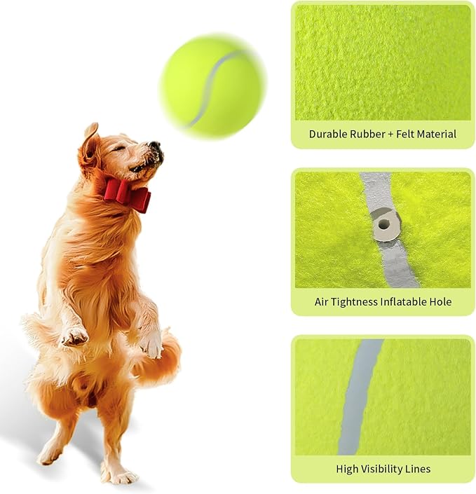 susu & wuwu Giant Tennis Ball for Dogs Yellow Big Tennis Ball for Dog Birthday - Image 3