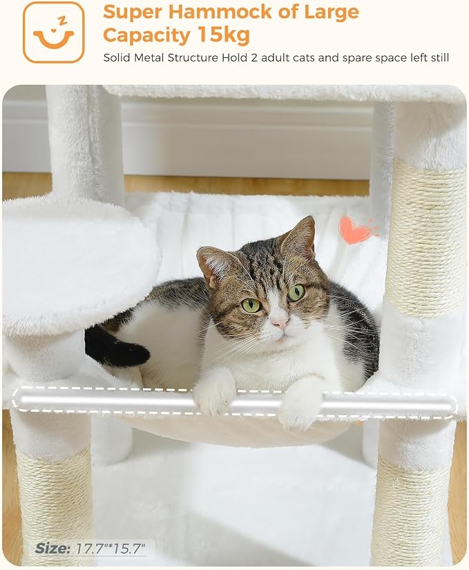White Cat Tree for Indoor Cats, 45.7" Multi-Level Cat Tower - Image 4