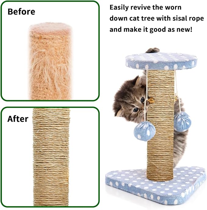 1/6 Inch Natural Sisal Rope, for Cat Scratching Post, DIY Hemp Twine, - Image 2