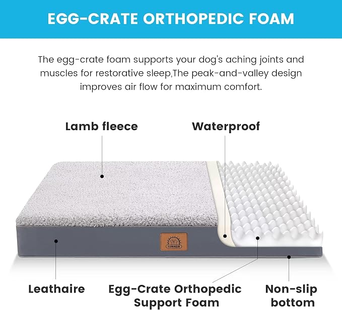 Sunheir Orthopedic Dog Bed for Medium Dogs, Waterproof Deluxe Plush Dog Crate - Image 2