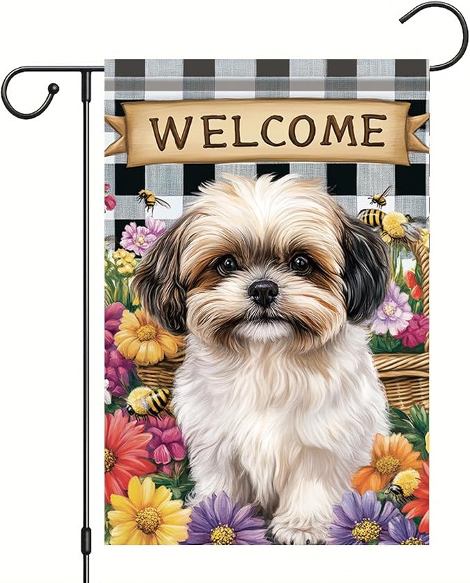 Spring Summer Garden Flag Shih Tzu Dog Flag 12x18 Inch Double-Sided Cute Puppy by StarlitPatio