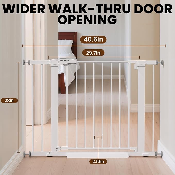 Baby Gate for Stairs, 29.7-40.6" Pressure Mounted Dog Gate, Auto Close Safety - Image 2