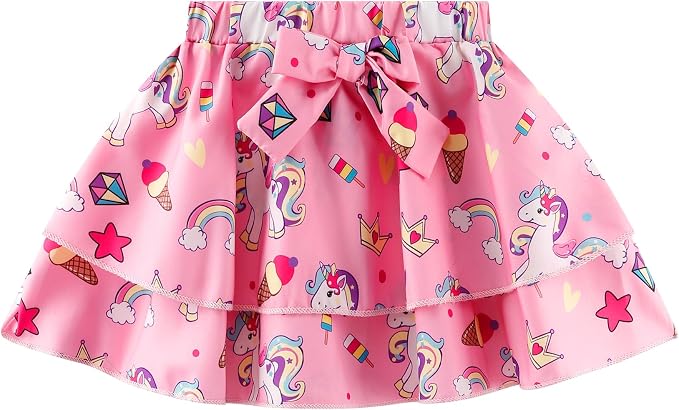 Girls Skirt Set 2 Piece Outfit Toddler Summer Clothes Ruffle Sleeve T-Shirt Bow - Image 7