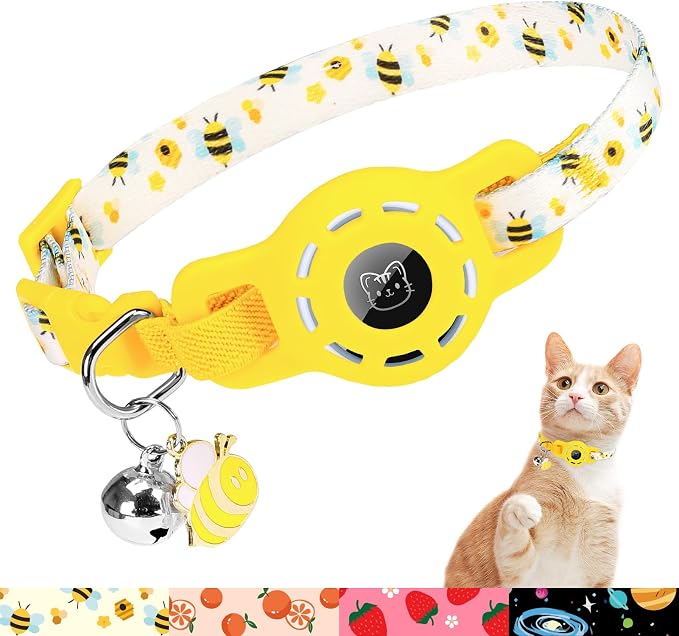 BINGPET AirTag Cat Collar with Bells, Upgraded Safety Elastic Cat Collar with by BINGPET