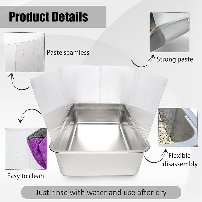 3PCS Cat Litter Box Pee Shields, Transparent Easy Clean Splash Guard - Image 3