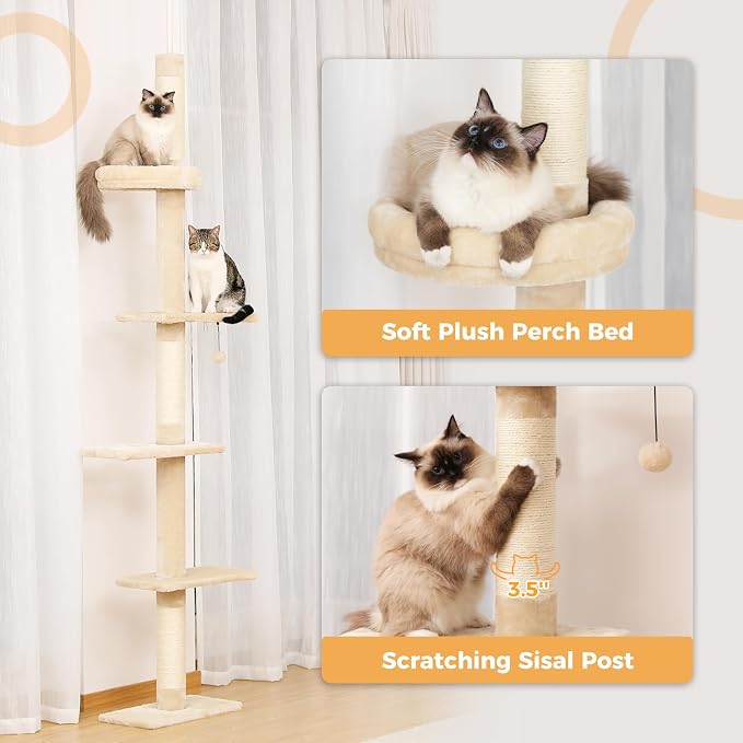 PETEPELA Floor to Ceiling Cat Tree, Cat Tower 5-Tier Height Adjustable - Image 4
