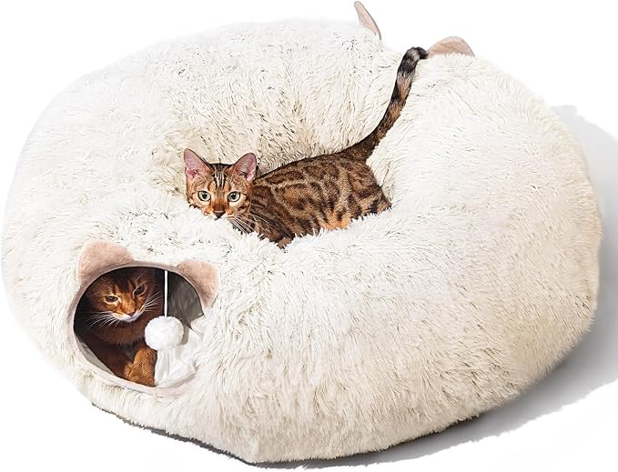 Cat Tunnel with Cat Bed for Indoor Cats, Soft Plush Peekaboo Cat Cave Donut by ZVBEK