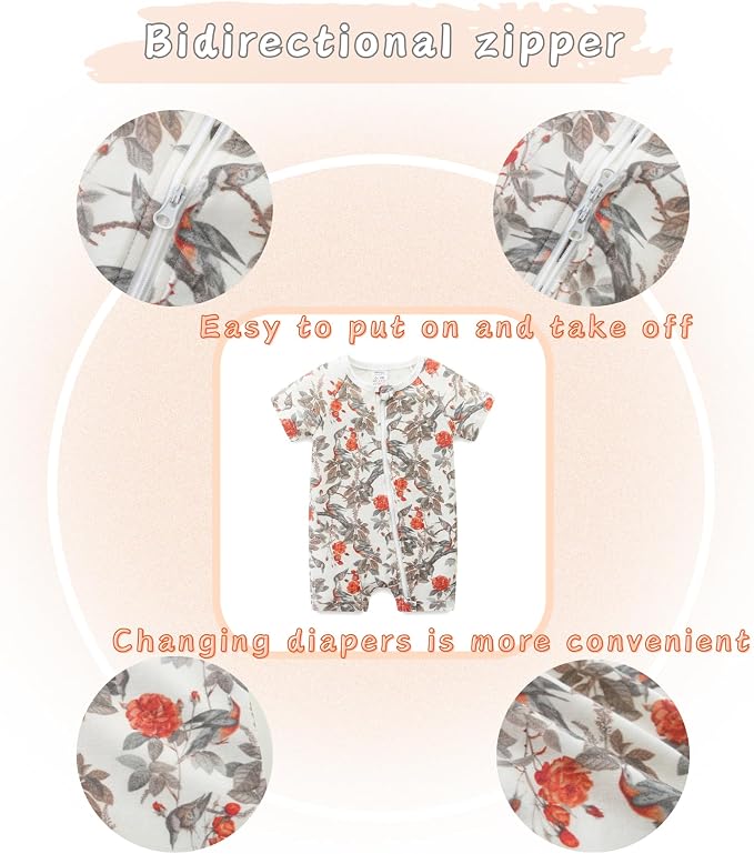 Unisex Summer Trendy 2-Pack Rompers Short Sleeve Zipped Bodysuit Infant Cotton - Image 5