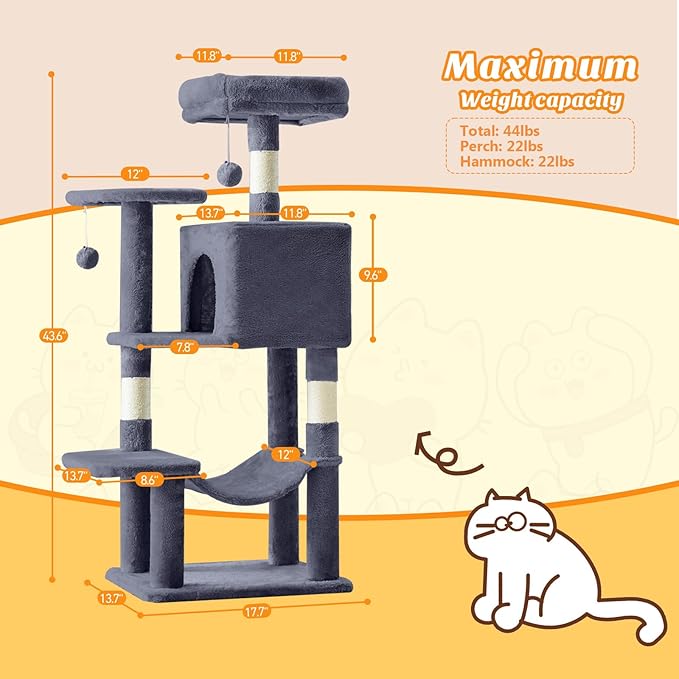 Sweetcrispy 44 inch Cat Tree Tower, Small Cat Climbing Tower - Image 3