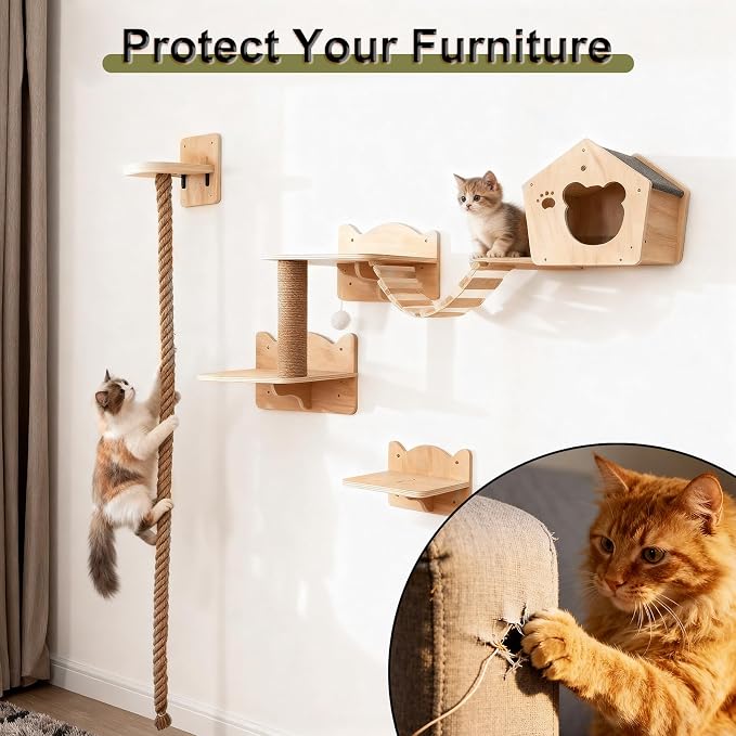 Cat Wall Shelves, DIY Wall-Mounted Cat Furniture Set - Image 6